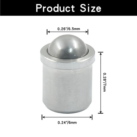 Hella Tough Stainless Steel Ball Plungers 0.24 Inch Diameter showing product size dimensions of a heavy-duty ball bearing plunger pin.