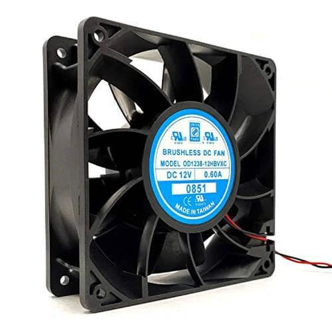Black 120mm 12V high flow PC case fan with 0.60A draw, 5000 RPM and 226 CFM for PC builds, gaming rigs, and servers