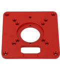 Premium Aluminum Router Table Insert Plate Built Tough With Dual Scale Alignment Dead Nuts Accurate Precision Calibration For Smooth Woodworking And No Sweat Setup, red aluminum plate, precise cut.