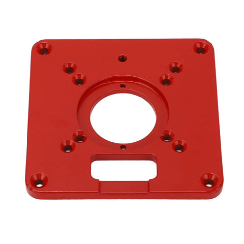 Premium Aluminum Router Table Insert Plate Built Tough With Dual Scale Alignment Dead Nuts Accurate Precision Calibration For Smooth Woodworking And No Sweat Setup, red aluminum plate, precise cut.