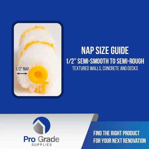 Nap size guide for Top Notch Mini Paint Roller Kit With Tray Set For Interior And Exterior Painting Includes 4 Inch Mini Roller Frame Eight 4 Inch By One Half Inch Microfiber Roller Covers And A Handy Mini Plastic Tray For Easy DIY Home Improvement