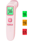 No-Touch Forehead Thermometer For Quick Temps In Adults Kids And Babies, 1 Sec Fast Accurate Reading With Noncontact Infrared Tech, Backlit Display, Fever Alert, Pink Design That's Kid-Friendly And Easy To Use, front view
