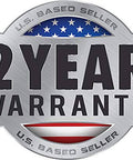 U.S. based seller 2 year warranty badge with American flag design