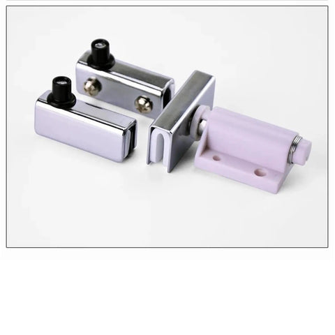 Soft Close Cabinet Door Hardware Kit With Glass Clips, Shaft Hinges and Suction Closer, shiny metal finish