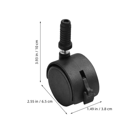 4pcs Swivel Caster Wheels Black for Furniture and Displays Inch, 3.93 in height, 2.55 in diameter, sturdy plastic material.