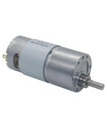Badass Torque Heavy Duty DC 12V And 24V Gear Motor With All Metal Gearbox shown from side angle, featuring silver casing and shaft.