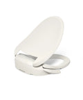 Heated Bidet Toilet Seat With Wireless Remote, Biscuit color, smooth quiet close lid, angled view to highlight features.