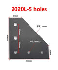 L Shape Outside Joining Plate Bracket 60x60x4mm With 5 Holes For 2020 V-Slot Aluminum Extrusion 90 Degree Corner Connector diagram