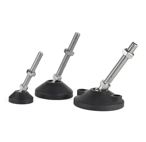 Smooth Operator Universal Adjustable Furniture Leveling Foot With M8 To M24 Threads carbon steel base and nylon glides for stability.