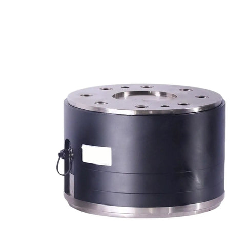 Side view of Six Axis Force Sensor For Industrial Robots With Torque Measurement And Multi-Dimensional Sensing High Precision Stable Signal Easy Install 6D Monitoring Built Like A Tank DYDW-009R100 Compatible with black cylindrical body and alloy steel top.