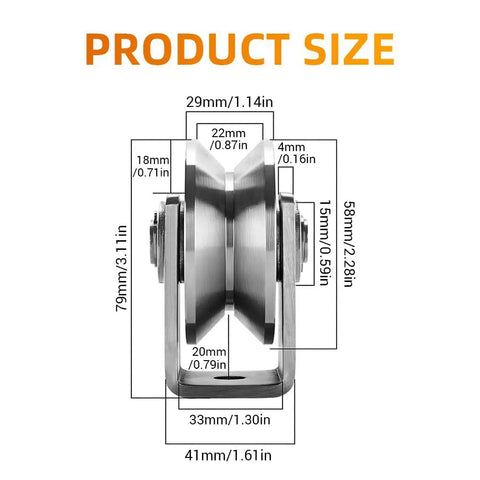 Kickass Precision V Groove Wheel Pulley In 304 Stainless Steel With Double Bearings dimensions chart for heavy moving equipment.