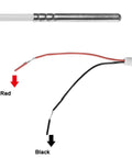 Close-up of 10K NTC Thermistor Waterproof Temperature Sensor Probe with 0.5m silicone cable, showing red and black wire ends.