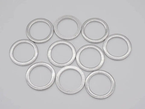 Heavy Duty M18 Aluminum Oil Drain Plug Gasket Crush Washers Kit For Volvo 10 Pack arranged on a gray background