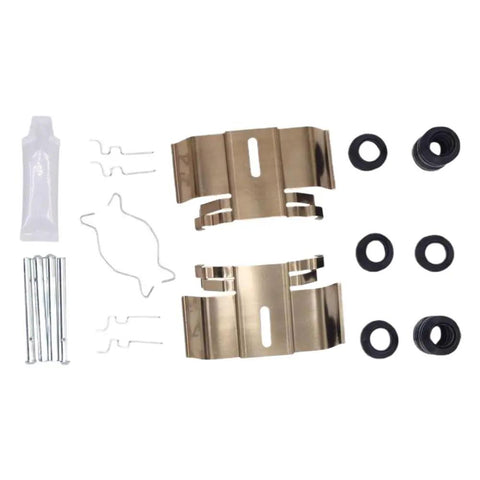 Upgrade Your Ride With This Solid Rear Brake Pad Fitting Kit That Snaps Right In Perfect For Older Cars From 2000 To 2006 Makes Getting Back On The Road Easy Without The Hassle Or High Cost Of Messy Repairs For Sedans And Coupes. rear brake pad hardware kit with clips, springs, and rubber washers