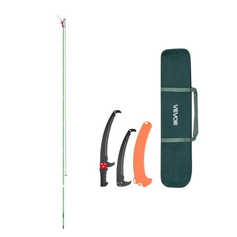 Extendable Manual Pole Saw With Eight Section Reach Up To 27 Feet, Sharp 65Mn Steel Blade, Lightweight Fiberglass Pole, No Ladder Needed Pruning Tool For High Branches, Palms And Shrubs, Ideal For Dead Wood And Trim, bag and components