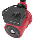 Heavy Duty Cast Iron Pressure Booster Pump With Automatic Hot Water Recirculation System 3/4 Inch Outlet 115V 60Hz Copper Motor close-up view with control panel.