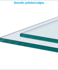 Tempered Glass Shelf Set of 2 12 Inch Wide by 24 Inch Long Three Sixteenth Inch Thick Clear Shelves for Bathroom Kitchen Cabinets Durable Sleek Dope Storage Solution, close-up of smooth polished edges