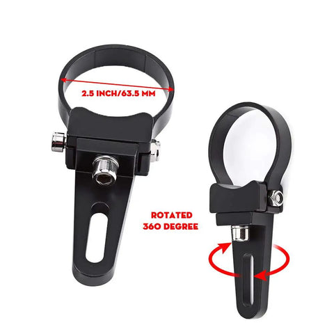 Heavy Duty Aluminum Bull Bar Mounting Bracket Clamps For LED Light Bar On Cars Trucks SUVs ATVs 2.5 Inch Clamp With 360 Degree Rotation No Drill No Weld Install Sponge Pads Protect Paint All In One Kit, showing black clamps with 2.5-inch size and 360-degree rotation capability.