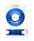 Four Pack One Half Inch Green Synthetic Soft Shackle Rope With Protective Sleeve And Four Blue Anodized Aluminum Recovery Snatch Rings