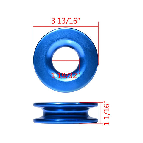 Four Pack One Half Inch Green Synthetic Soft Shackle Rope With Protective Sleeve And Four Blue Anodized Aluminum Recovery Snatch Rings