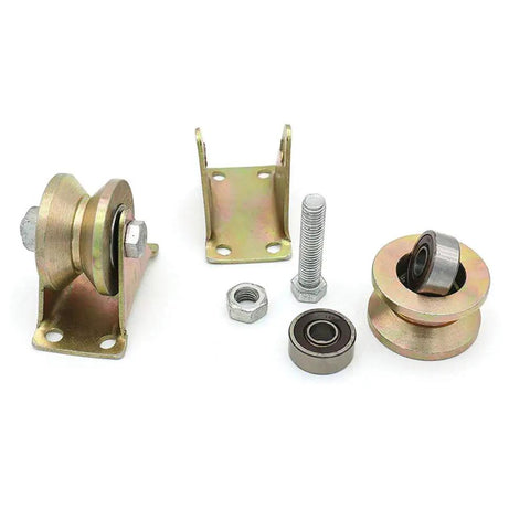 Rock Solid Heavy Duty V Groove Sliding Gate Roller With Beefy Bracket, 45 steel parts and bearings for sliding gates.