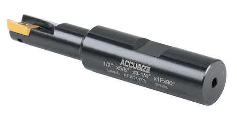 1/2 Inch 90 Degree Square Shoulder Indexable End Mill With 10 Extra APKT11T308 Inserts, 5/8 Inch Shank, 3-1/4 Inch Overall Length, 0.433 Inch Axial Depth Of Cut, 1 Flute Carbide Mill For Smooth Shoulder Milling