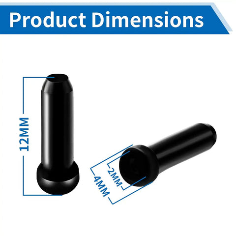 48Pcs Bike Cable End Crimps Set for MTB and Road Bike, alloy brake shifter caps with dimensions, black finish, product view