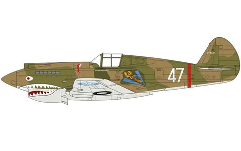 WWII Curtiss P 40B Warhawk Scale 1 48 Plastic Aircraft Model Kit In Green And White side view illustration