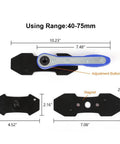 G-PLUS 360° brake caliper press tool with blue handle and black mounting plates, side view