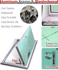 Adjustable Drywall Access Panel With Keyed Lock And Fire Rated Aluminum Shell showing aluminum frame and plasterboard features.