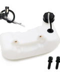 Gas tank with cap for 43cc to 55cc garden tools and rides, bottom-mount design, includes mounting screws, 1.5L capacity.