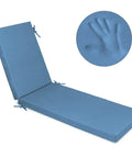 Memory Foam Outdoor Chaise Lounge Cushion With Waterproof And Washable Cover In Blue Ultra Plush Pad For Patio Deck Or Lawn Super Comfy Support For Hours Of Relaxation, shown flat with a close-up of the foam texture.