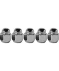 Infiniti Nissan Wheel Lug Nuts Set 5 Pack M12x125 BeefedUp Heavy Duty TenPointNine Steel lined up, reflective finish