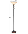 Antique Style Torchiere Floor Lamp In Black Finish Tall Standing Lighting For Living Room Solid Iron With Glass And Polystone Accents Classic Vibe Meets Modern Ambience Sleek And Dope Look 15 Inches By 15 Inches By 70 Inches