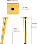 Heavy Duty Metal Table Legs 4 Pack Tapered Base With Pre Drilled Mounting Plate dimensions showing gold tapered legs and square plates.