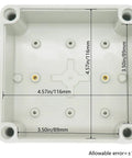 IP67 Waterproof Junction Box ABS Plastic Outdoor DIY Electrical Enclosure Weatherproof Dustproof Project Box 125mm Square 75mm Deep Rugged Housing For Electronics And Small Projects, interior view with 116x116x69.8 mm dimensions