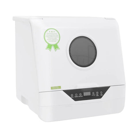 Ace Portable Countertop Dishwasher With Four Smart Wash Modes And Turbo 360 Spray, compact white unit displaying control panel.