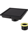 Square Shower Floor Drain With Tile Insert Grate 6 Inch Long Matte Black Finish SUS 304 Stainless Steel Removable Cover