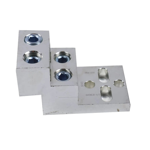 Beefy Mechanical Stacked Lug Connector For Heavy Duty Power Bus 600T 4 CU9AL 500 KCMIL 4 600 MCM 2 Wire Range 13 Thirty Second Inch Four Port Main Lug For Industrial Electrical Panels And Equipment, silver aluminum lug