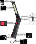 Two Pack LED Work Lights USB Rechargeable COB Light With Magnetic Base 360 Degree Rotation Five Modes Folding Flashlight Inspection Light For Car Repair Workshop Home Garage And Emergency Use showing features