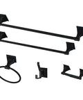 Monarch 5 Piece Bath Accessory Set in Matte Black with 18 Inch and 24 Inch towel bars, towel ring, robe hook, toilet paper holder