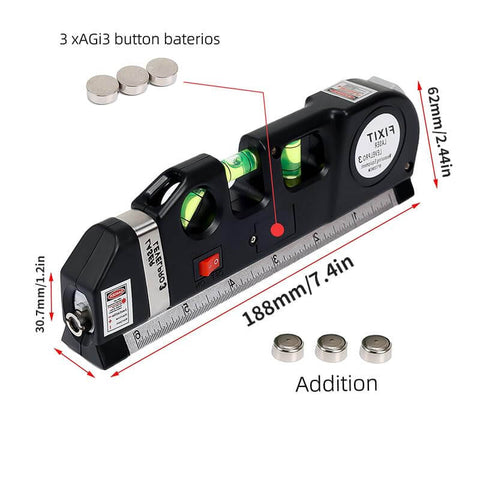 Laser level kit with ruler and bubble level, includes 3 batteries, measures 188mm/7.4in length; Must Have Laser Level Kit For DIY Pros And Home Renovation, Cross Line Laser With Eight Feet And Two Point Five Meters Reach, Multipurpose Tool For Flooring And Tile Installations, Cabinets Shelves Hanging Art And More