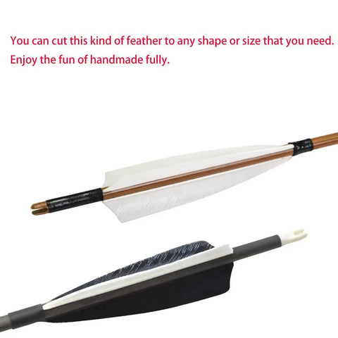 50 Pack Full Length Turkey Feather Archery Fletching Left Wing Feathers 8 To 11 Inches For DIY Arrows two arrows close-up
