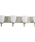 Gather Collection 4-Light Etched Glass Bath Vanity Light in Brushed Nickel with classic cup shades, front view.