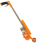 34 Inch Inverted Marking Paint Applicator With Trigger Grip for high volume line marking, handheld marker with orange frame and wheels.