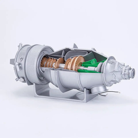 Ultra Detailed Turboprop Engine Model Kit PT6A For DIY Aircraft Projects, 100-Piece Mechanical Toy With Realistic Moving Fan Blades And Semi Dissected Internals, A Gearhead Favorite For Science Enthusiasts Ages 16 And Up., 1/50 scale plastic cutaway engine model on stand