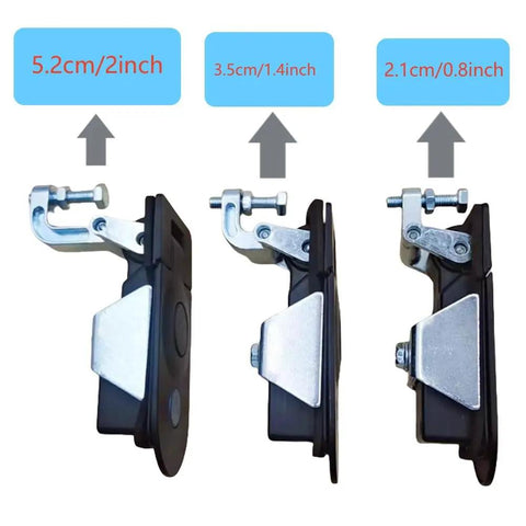 Side view of 4 Pack Flush Mount Compression Latches with Trigger Action, showing varied sizes, for RV truck doors and tool boxes.