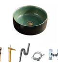 UMJIGF Vessel Sink Small Apartment Ceramic Household Balcony Basin Basin Single Basin Retro Above Counter Basin showing green interior.