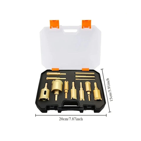 Rock Solid 12-Piece Diamond Drill Bit Set With Hole Saw Kit Ranging From 6mm To 35mm For Glass Tile Stone Granite Marble Ceramic And More Precise Durable Bits Included, open case