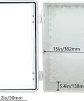 Open view of Outdoor IP67 Waterproof Electrical Junction Box Built For The Elements With Large ABS Enclosure and dimensions shown